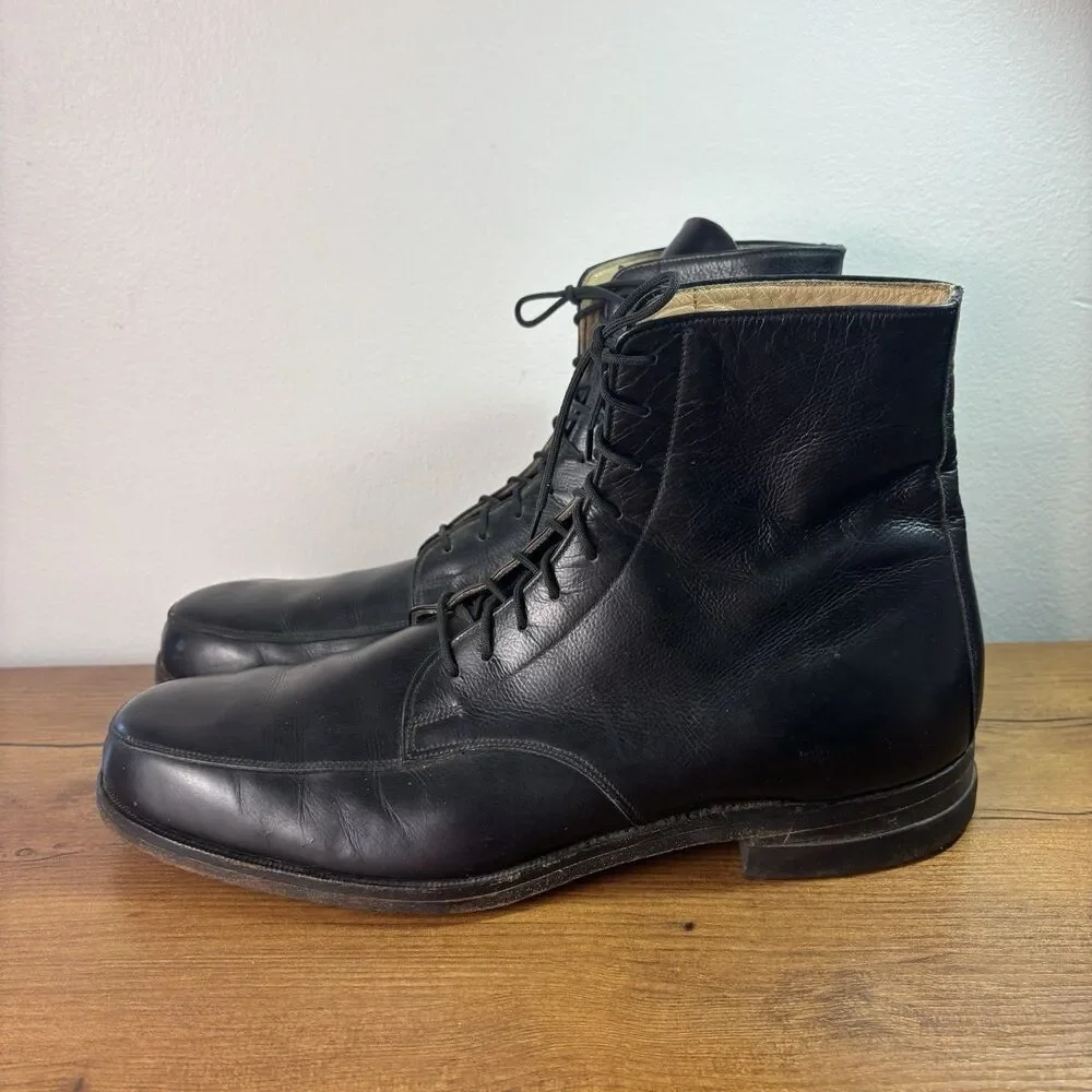 Vintage E Vogel Custom Bespoke Mens Black Leather Ankle Boots Sz 10 10.5 D USA